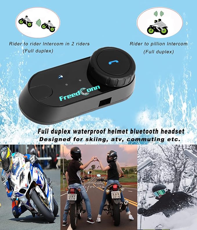 FreedConn Motorcycle Bluetooth Headset, TCOM VB 2-Way 800M Helmet Communicati...