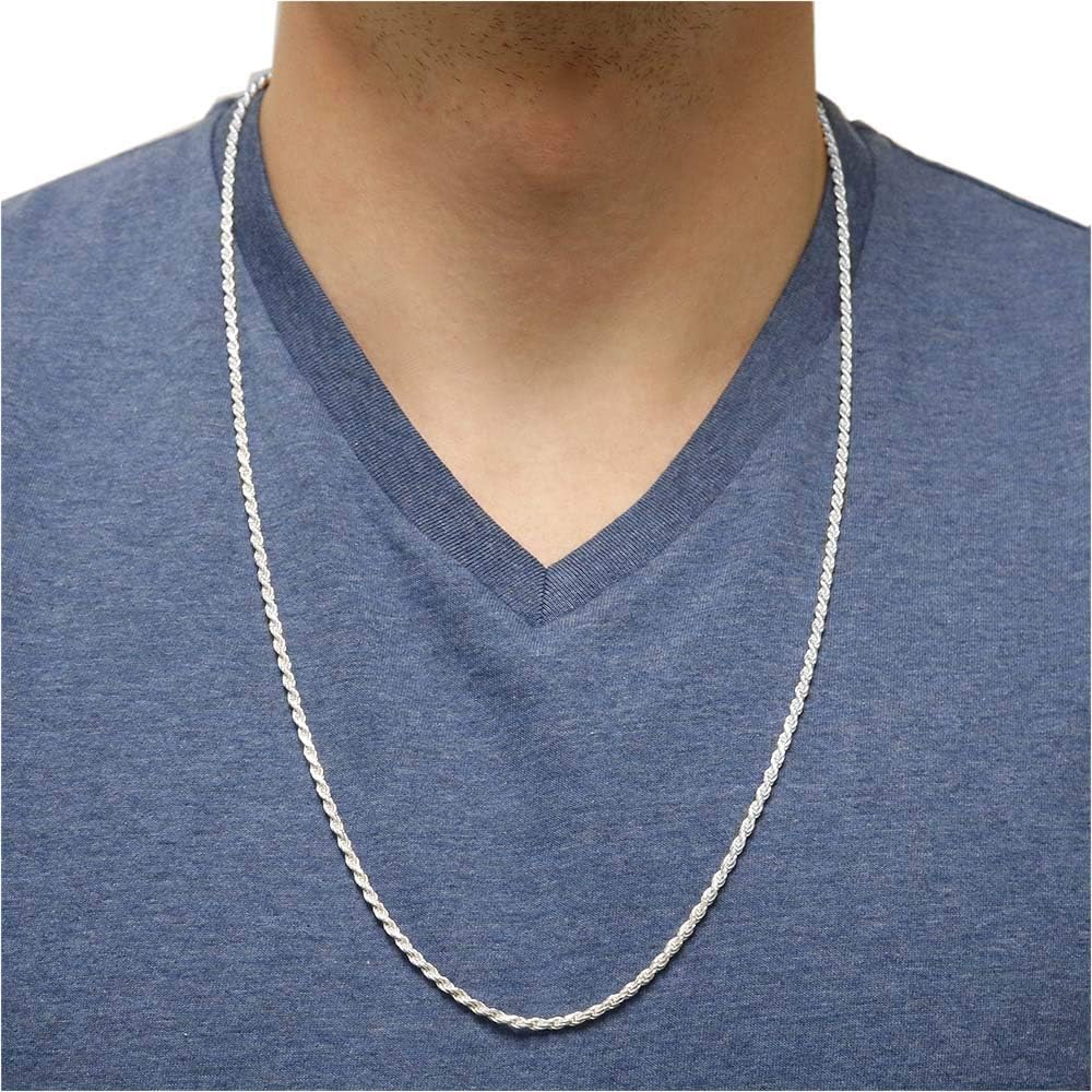 Verona Jewelers 925 Sterling Silver Diamond-Cut Rope Chain Solid Link Necklac...