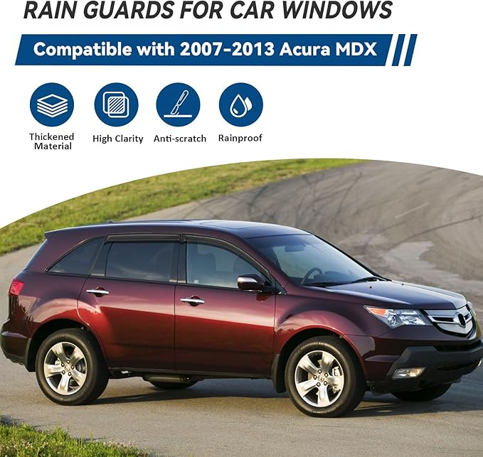 4pcs Front+Rear Smoke Tint Sun/Rain Guard Outside Mount Tape-On Vent Window