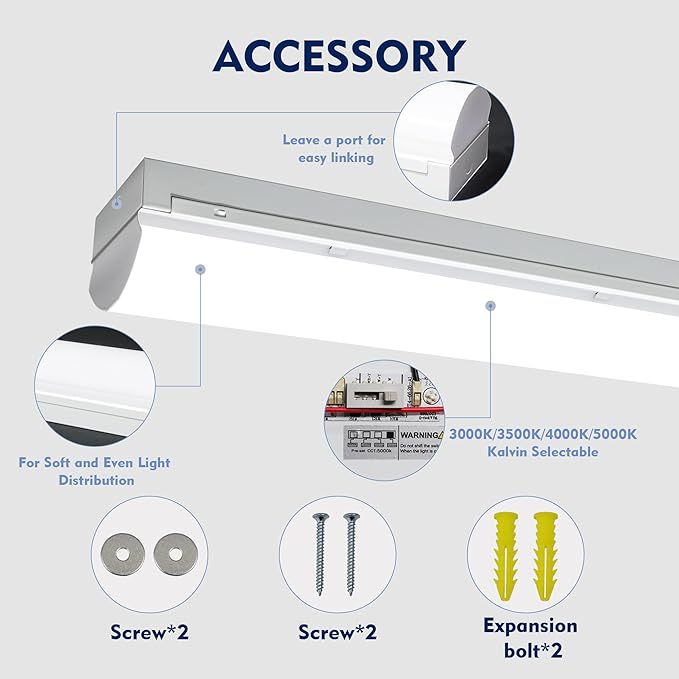 4PK 8FT LED Shop Light，Led Garage Ceiling Lights, LED Workbench Light，LED