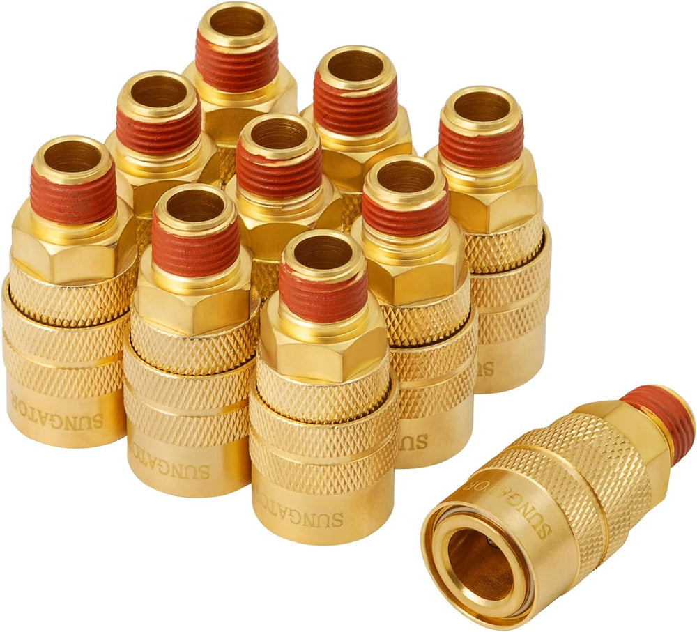 SUNGATOR Brass 1/4" Male Air Hose fitting, 10-Pack MNTP Industrial Coupler