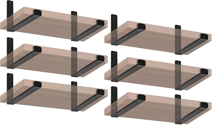12 Pack - 5.5" L x 4" H x 1.5" W J Lip Shelf Brackets Rustic Farmhouse Iron Wall Floating Shelf Bracket Metal Shelf Bracket Industrial Shelf Supports with Screws Black