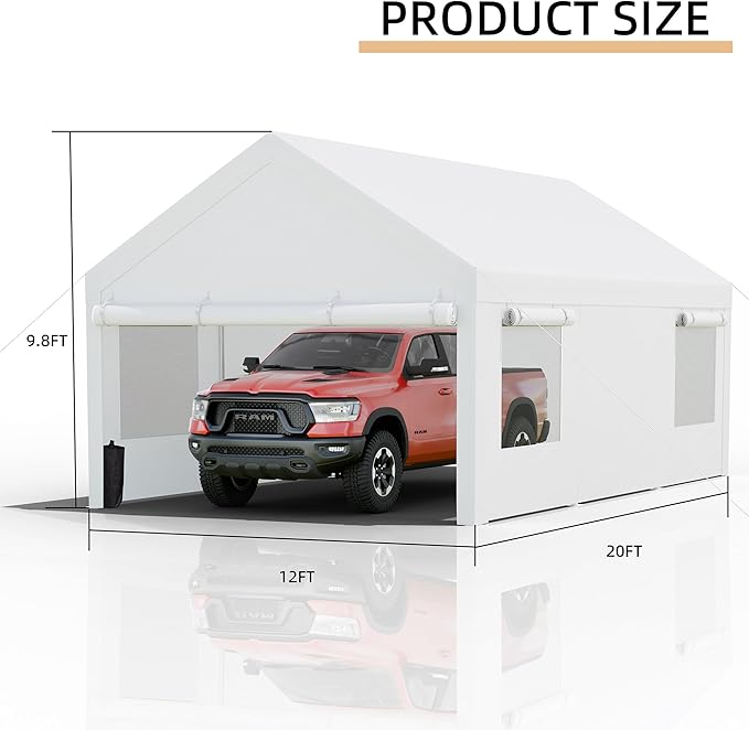 JY QAQA Carport, 12x20 FT Heavy Duty Carport