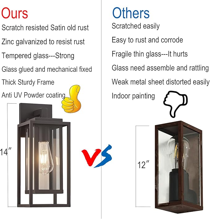 14" Outdoor Wall Light Fixtures Waterproofed Exterior Lantern W/Sturdy (...