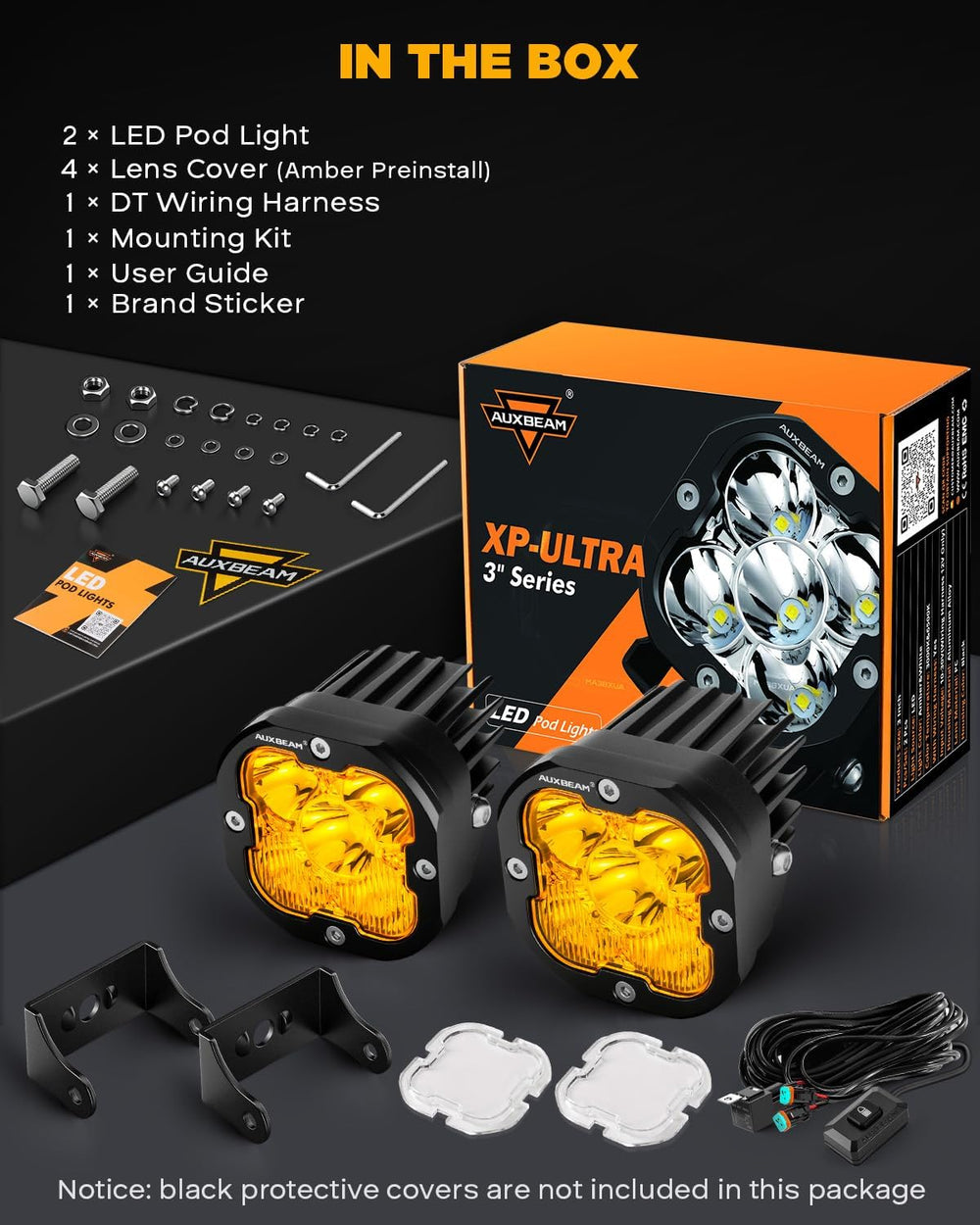Auxbeam XP-Ultra Series 3-Inch 80W Cube LED Pods with Amber White Covers