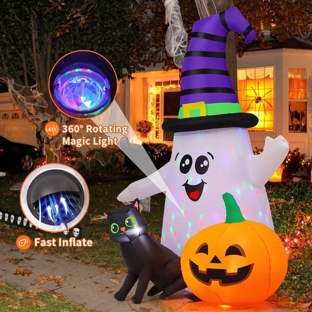 GOOSH 5FT Inflatable Halloween Cute Ghost with The Pumpkin Blow Up Inflatable...