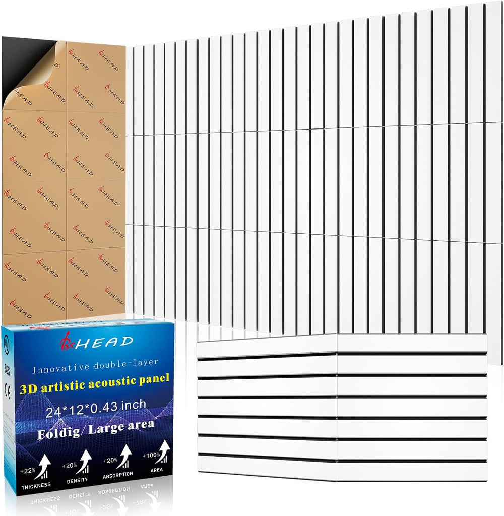 8 Pack 2-Layer Fold Soundproof Wall Panels, 0.9lb/ft³ High Density, 3D Acoust...