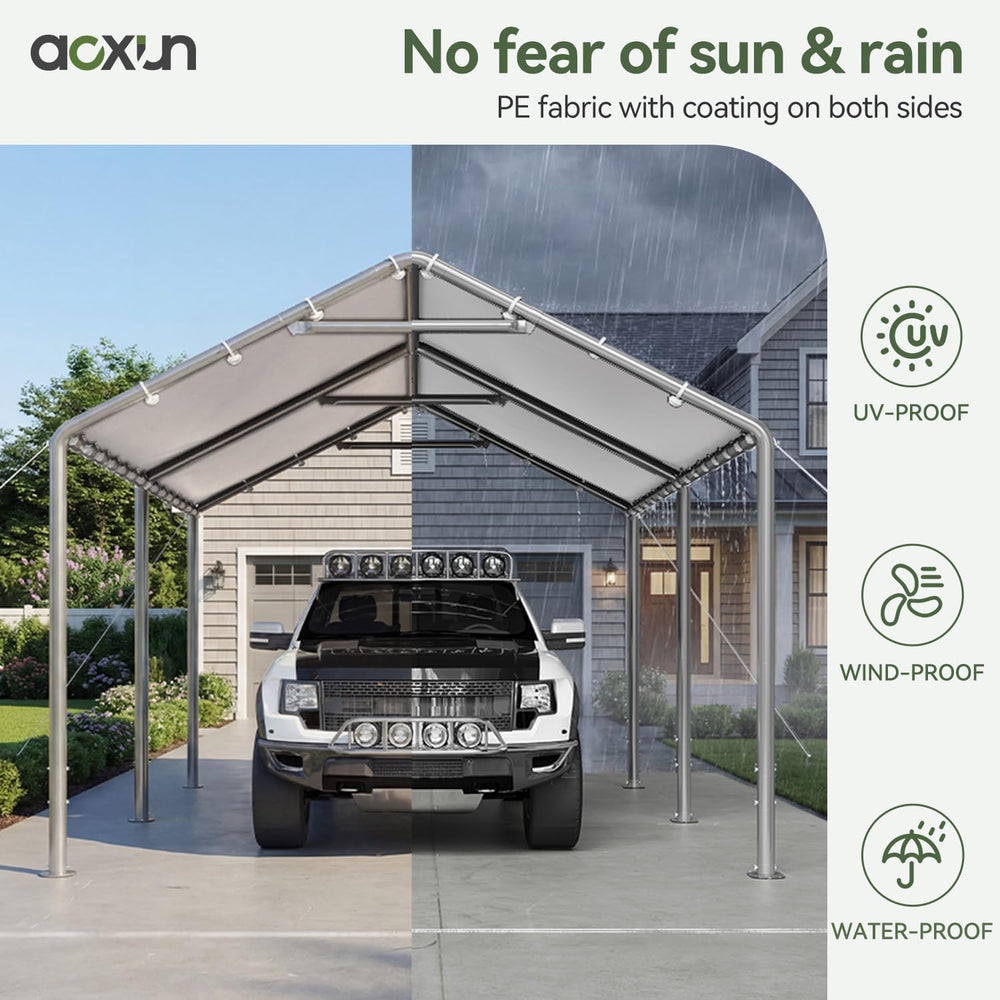 Aoxun 10x15 Carport Heavy Duty Carport Potable Car Canopy Garage, White