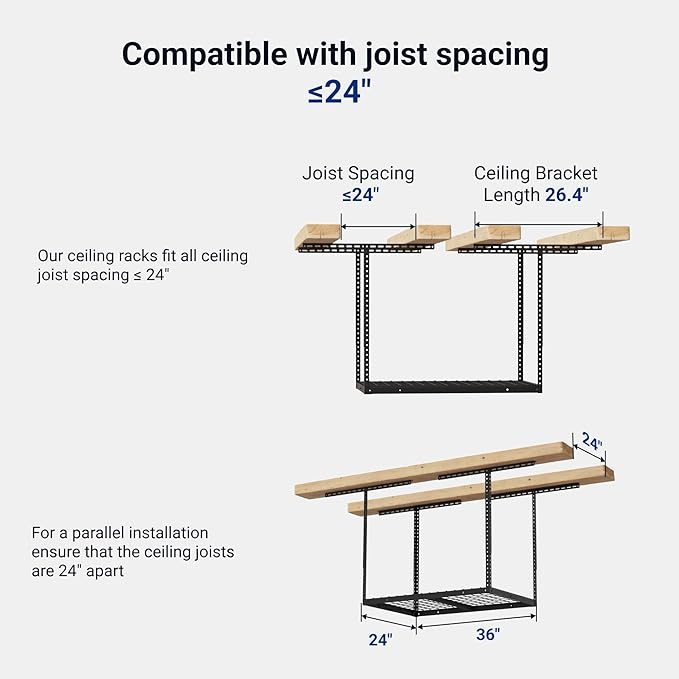 FLEXIMOUNTS 2x3FT Garage Storage Rack Overhead, Adjustable Ceiling Storage Racks