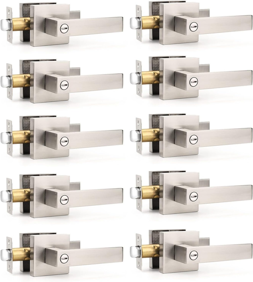 Gobrico 10 Pack Privacy Square Brushed Nickel Door Handle Interior, Keyless D...