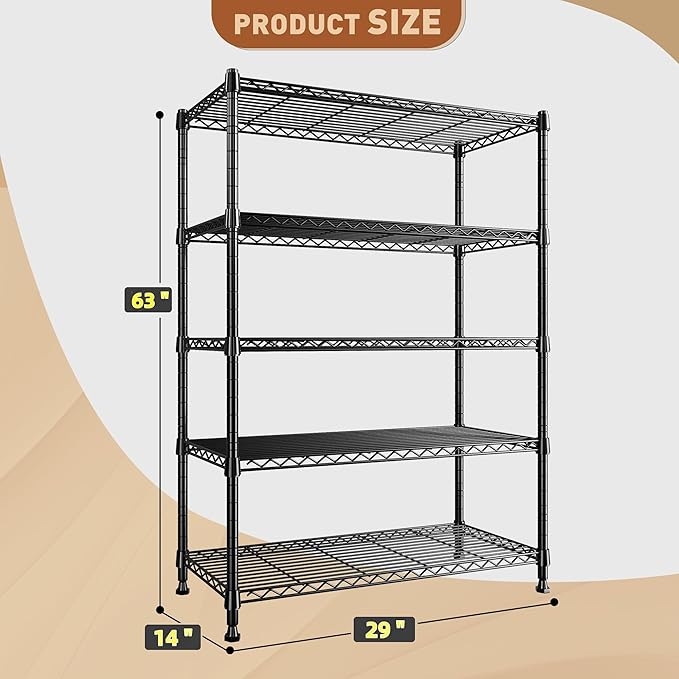 REIBII 5-Tier Wire Shelving Rack Storage Shelves Metal Shelves, 1020 LBS