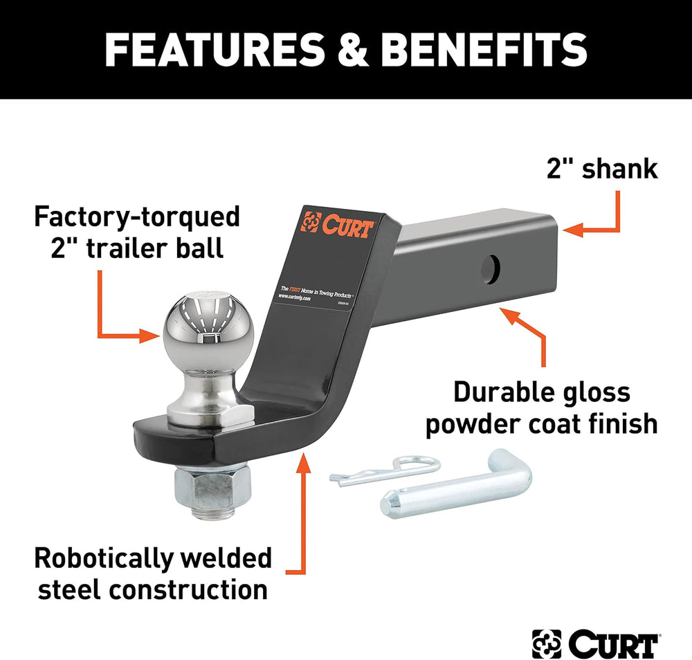 CURT 45056 Loaded Ball Mount, 2" Shank, 2" Ball, 4" Drop, 7,50...