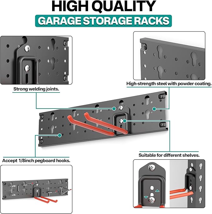 EVERHANGER Garage Tool Storage Organizer Wall Mount, Versatile Garden Tool Rack