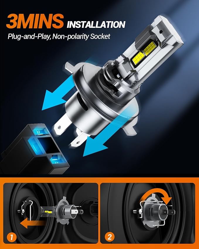 SEALIGHT H4 Fog Bulb 40000LM 6500K Cool White 52W High Power Error-Free (2 Pack)