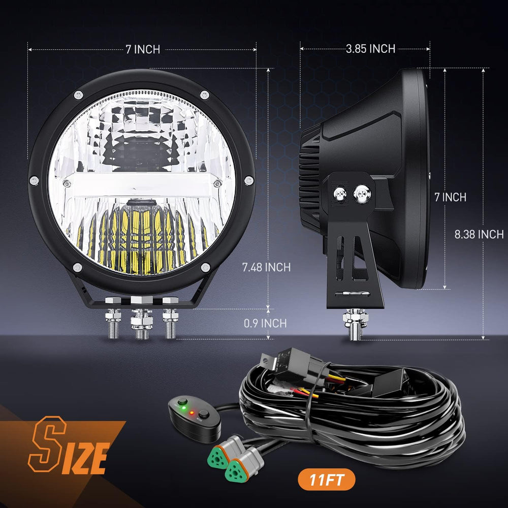 Nilight 7" Round LED Offroad Light, High Low Beam 120W IP68