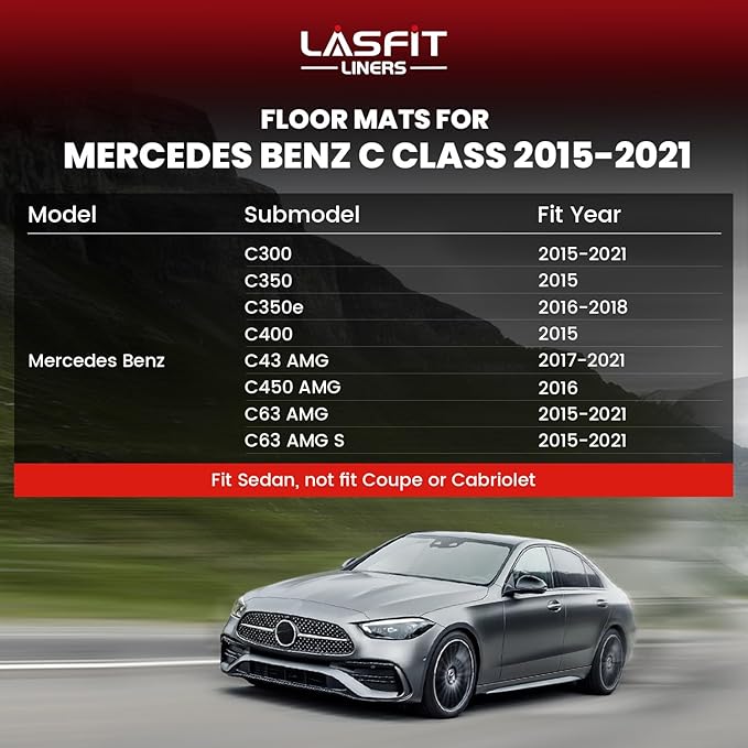 LASFIT Floor Mats for Mercedes Benz C Class 2021 2020 2015-2019 C300 / C350 /
