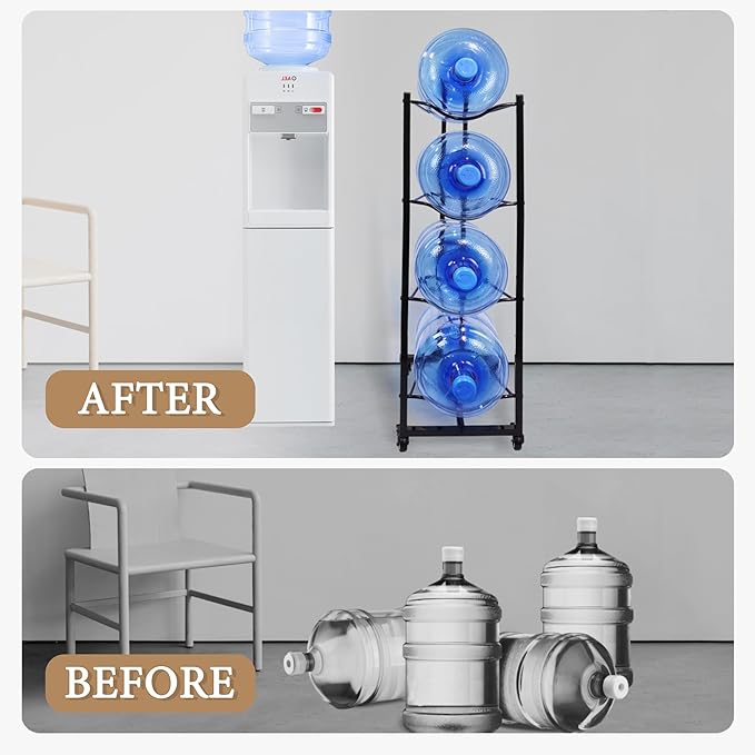 5 Gallon Water Bottle Holder, 4-Tier Heavy Duty Water Cooler Jug Rack, Water