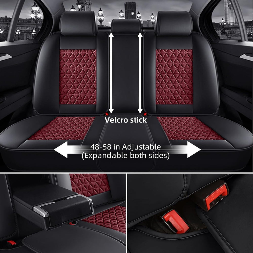 Wine Red Leather Car Seat Covers Full Set Women Luxury Non-Slip Seat Covers