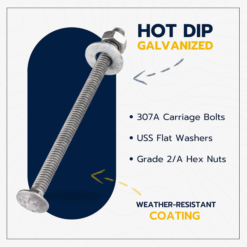 1/4" x 5-1/2" (100 Pack) Galvanized Carriage Bolt Kit Grade 307A In...