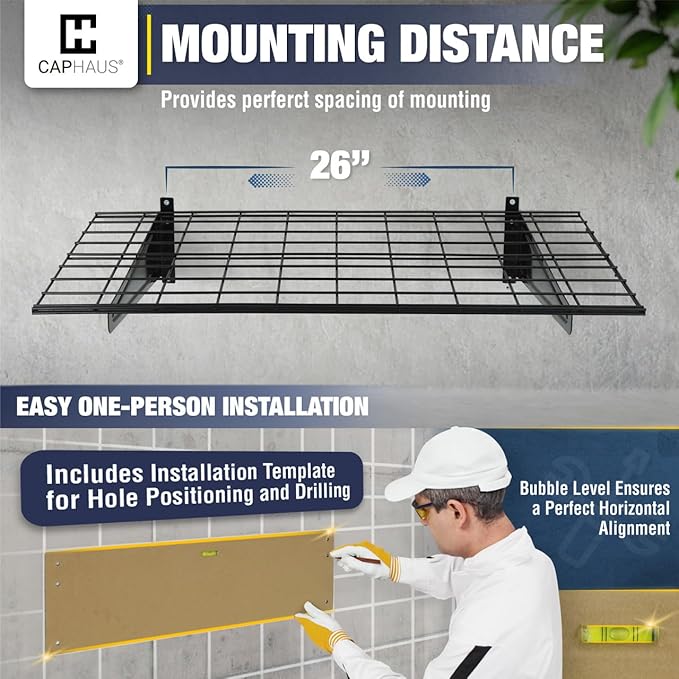 Fencer Wire 72 in. W x 18 in. D Wall Mounted Garage Wall Shelving w/ 4 Hooks