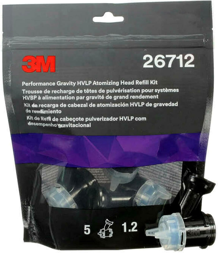 3M Performance Gravity HVLP Atomizing Head Refill Kit, Size 1.2, (5 Pack)