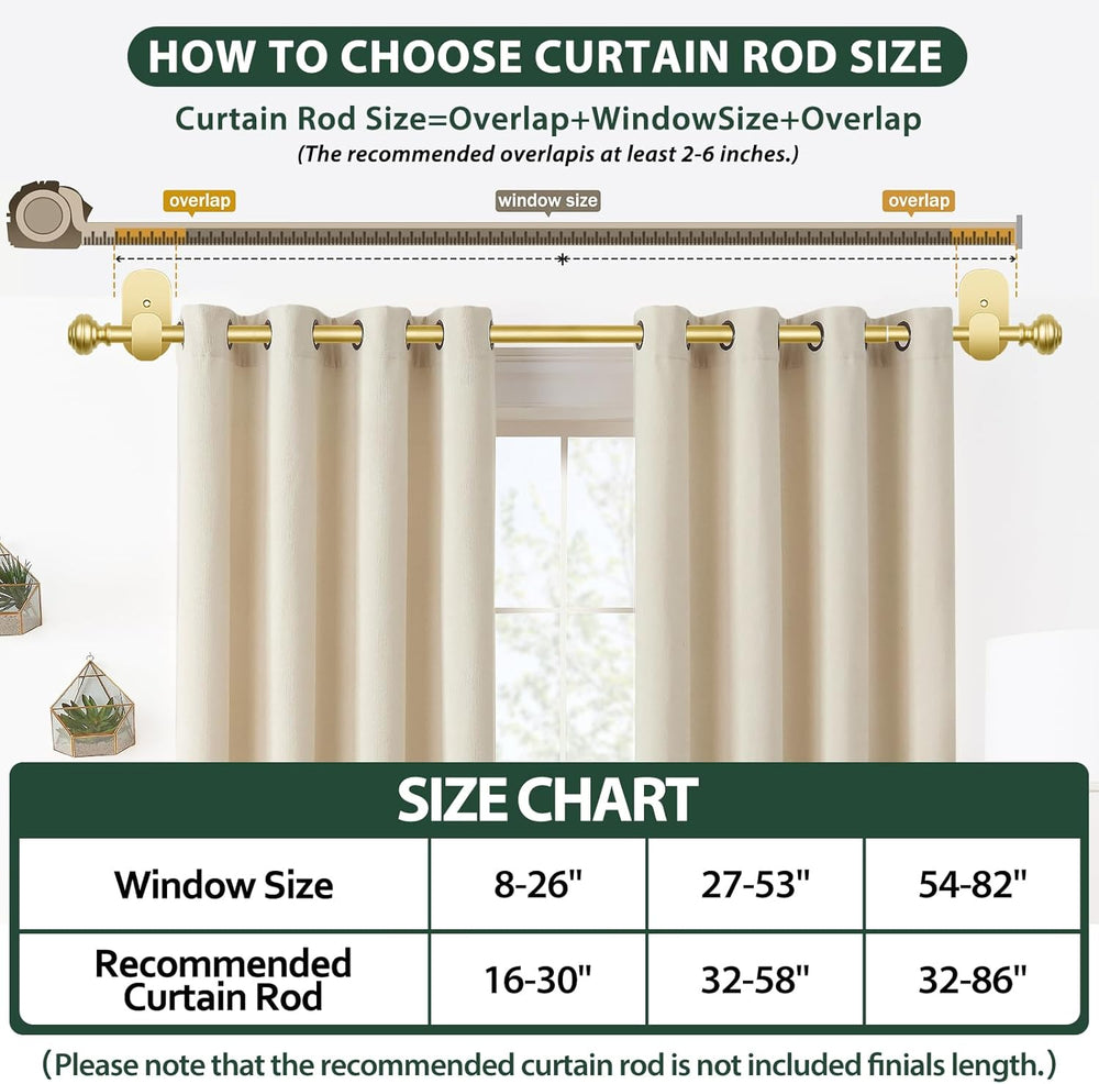 KAMANINA Curtain Rods No Drilling 2 Pack 32-58", 3M Adhesive Brackets, Gold