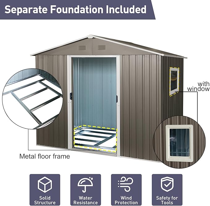 6x8 FT Outdoor Storage Shed, Metal Garden Shed
