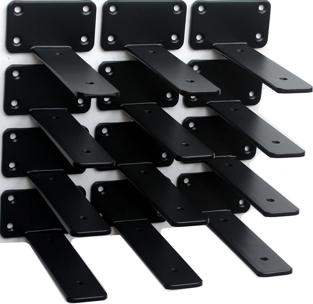 12 Pack - 5 inch Black Hidden L Shelf Bracket (1/5 Inch Thicked) Iron Floatin...