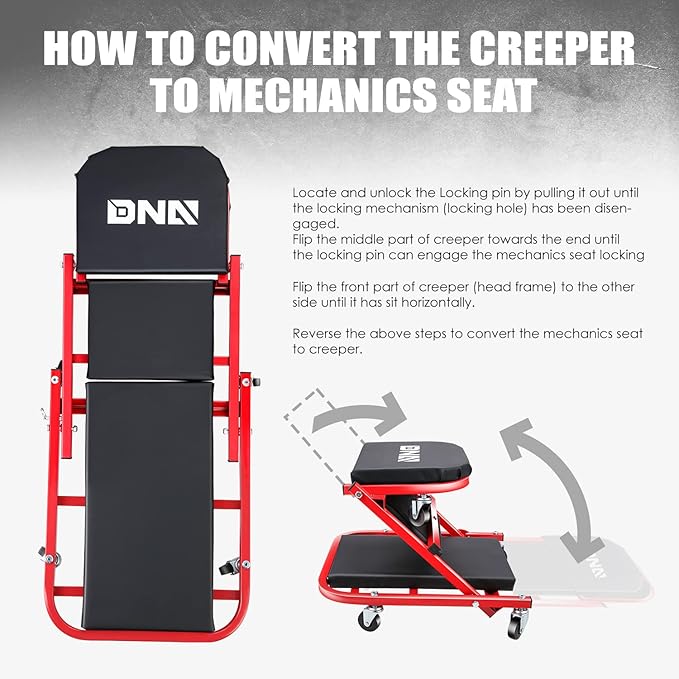 ‎DNA MOTORING TOOLS-00186 40 Inches 2 IN 1 Rolling Folding Car Creeper/Seat (...