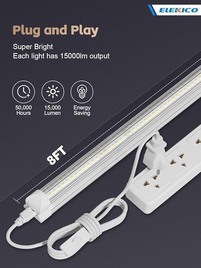 12 Pack Super Bright 100w 8ft Led Shop Light, 15000lm 5000k V Shape 8' Le...