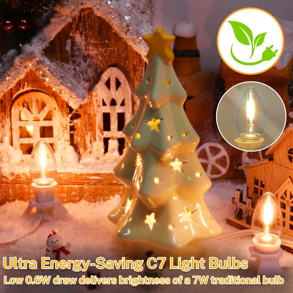 8 Set 6Ft White Lamp Cord with Switch + 16Pcs C7 LED Bulbs, 0.6W Energy Effic...
