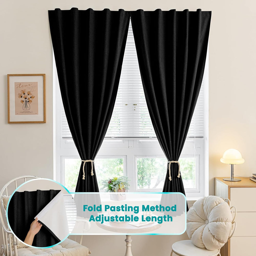 100% Blackout Adhesive Blackout Curtains- Self Stick Shades Window Blinds Cur...