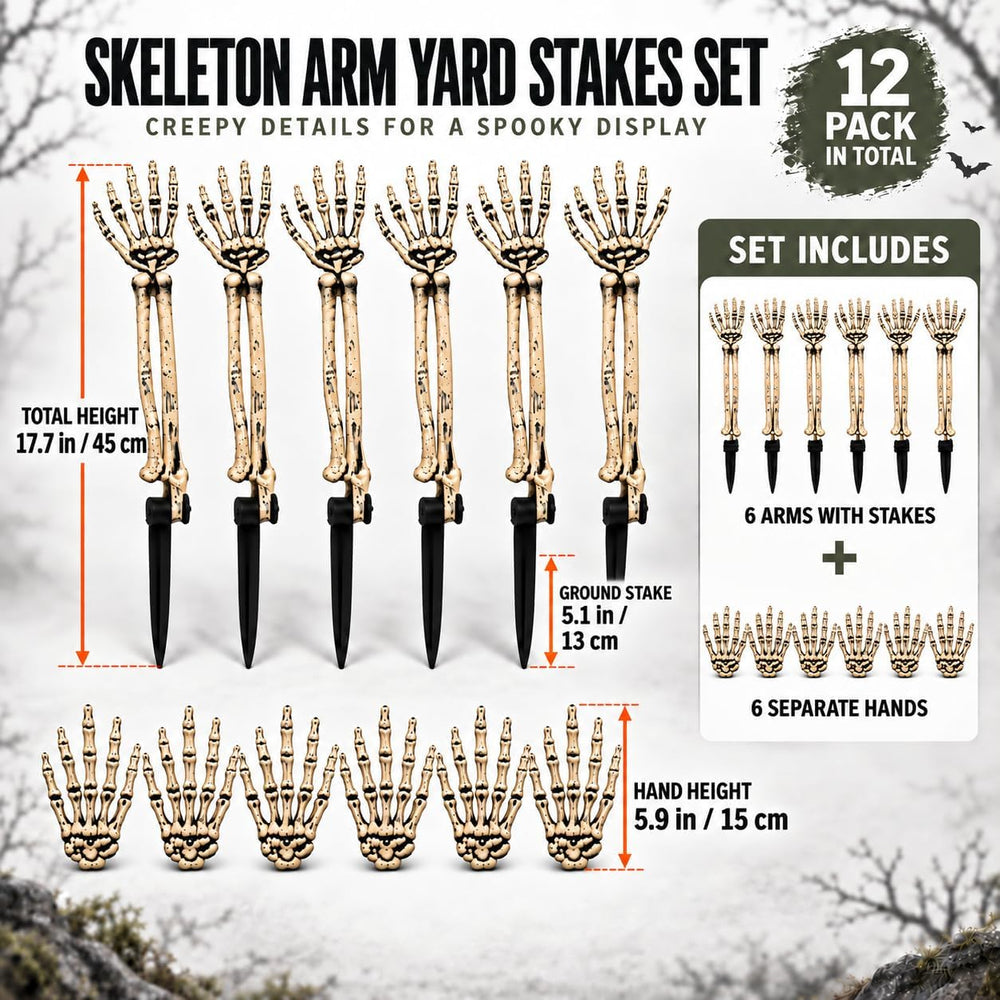 Halloween Decorations Outdoor, 12Pcs Skeleton Hands & Arm Yard Stake Set