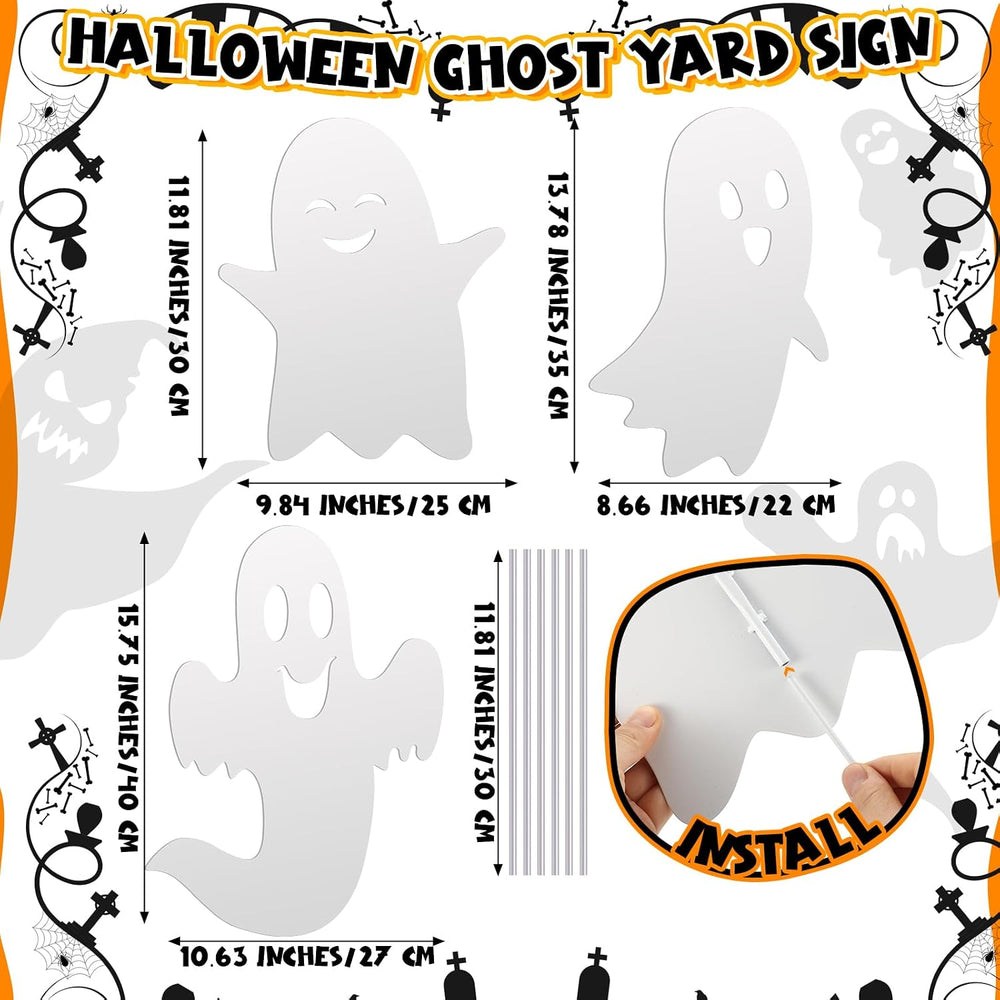 3 Pack Metal Halloween Ghost Decor, Outdoor Halloween Yard Sign