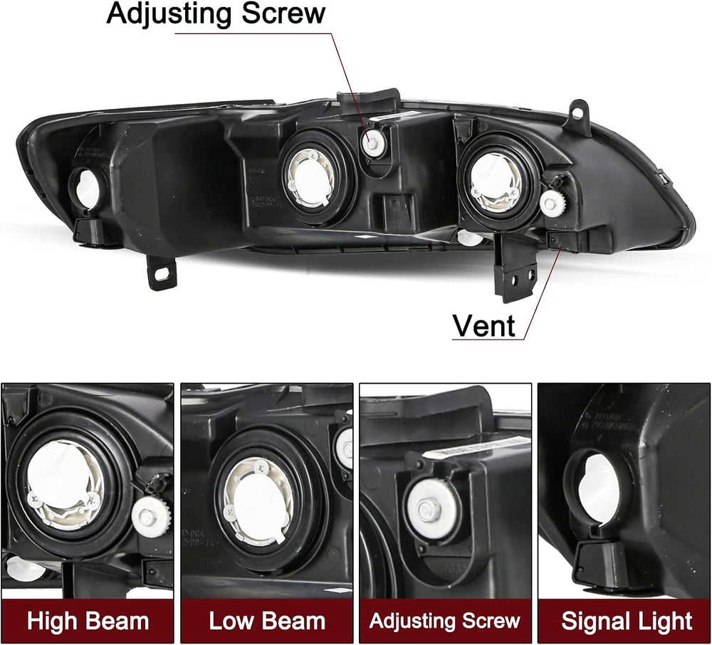JSBOYAT Headlight Assembly Replacement for 1998-2002 Honda Accord Black Housi...