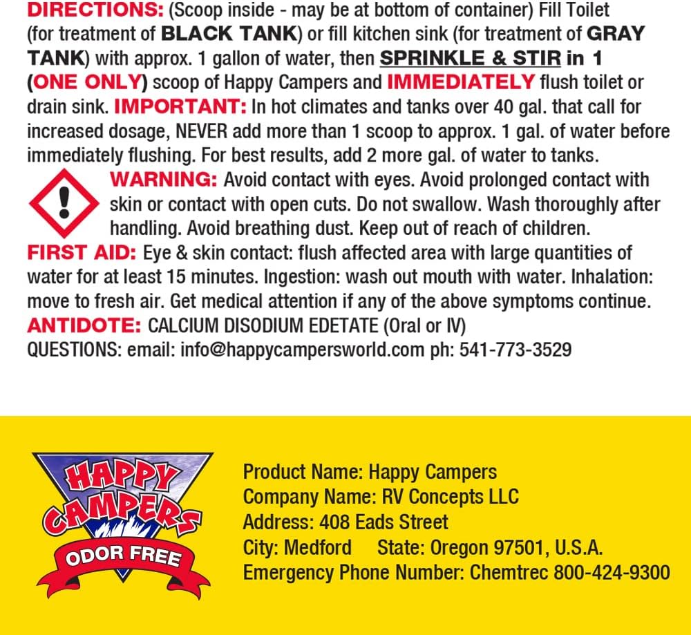 Happy Campers RV Black Tank Treatment & Gray Tank Deodorizer– 64 Treatments