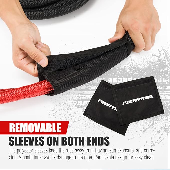 FieryRed Kinetic Energy Recovery Rope 30FT 7/8 Inch- Power Stretch Snatch Strap