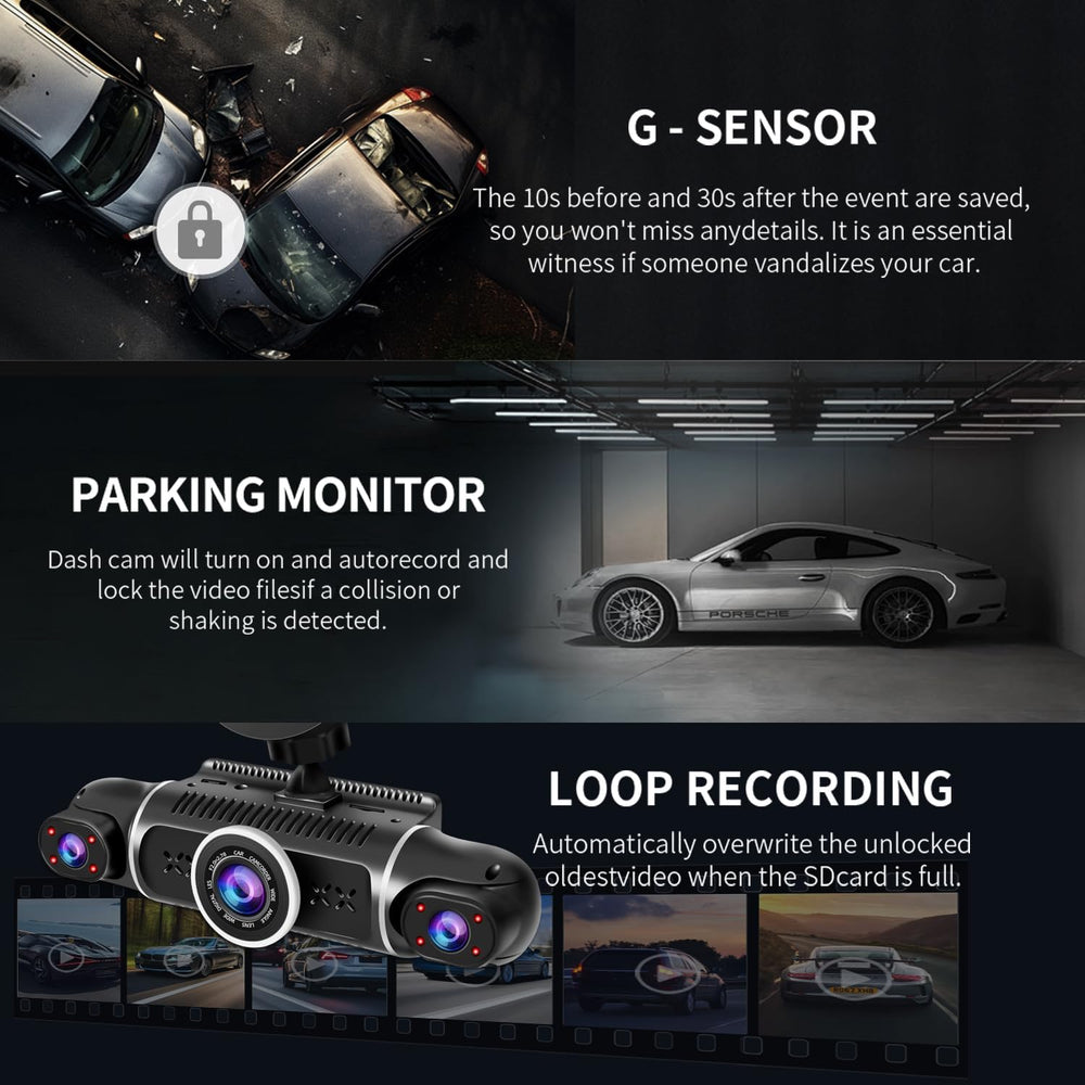 360° Dash Cam Front and Rear View 4 Channel Dash Camera FHD 2K+1080Px3 for Ca...