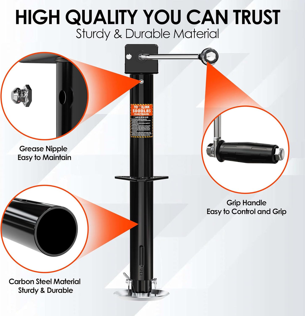 YOMILINK 5000 lbs A-Frame Trailer Jack, 15" Lift, Adjustable 5-Level Dro...