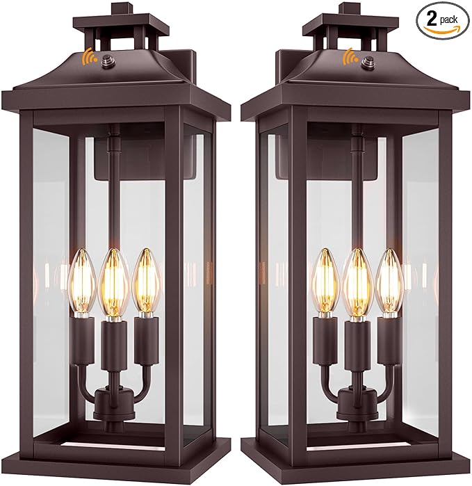 Oil Rubbed Bronze Dusk to Dawn Outside Lights 3-Light, Vintage Exterior Sconc...