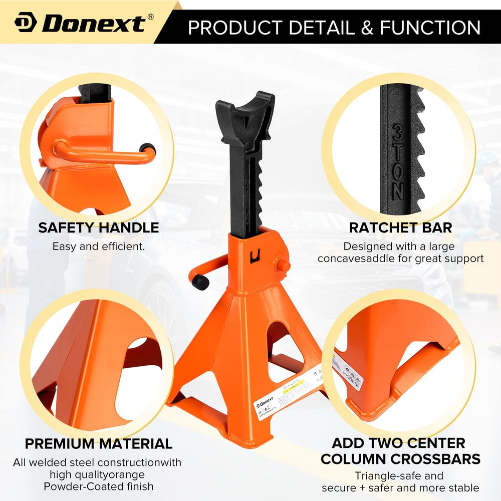 Jack Stands 3 Ton (6,500 lb) Capacity Steel, 1 Pair Orange Lifting Stand Adju...