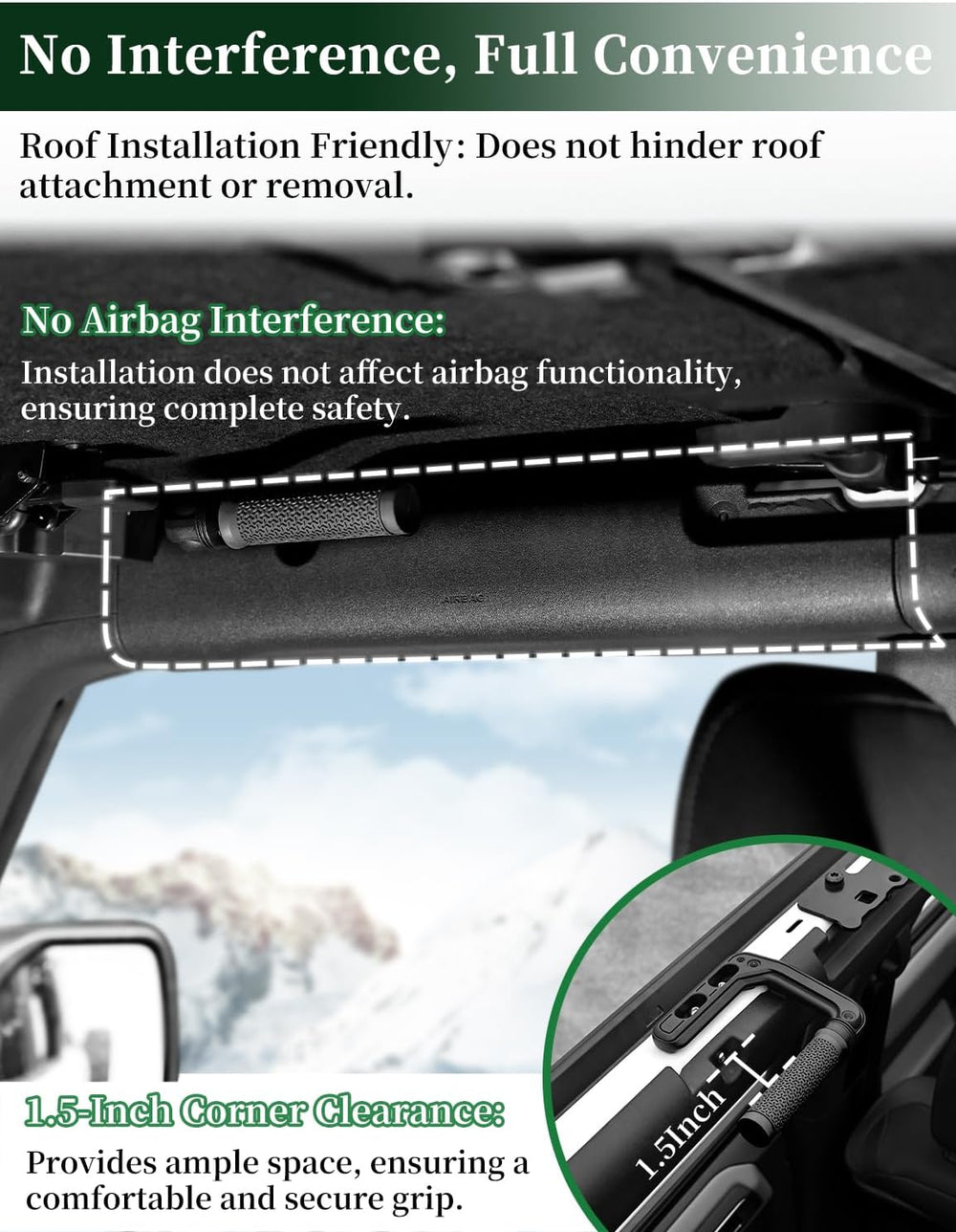 JROAD Bronco Aluminum Grab Handles Roll Bar Non-Slip Grip HandlesCompatible w...