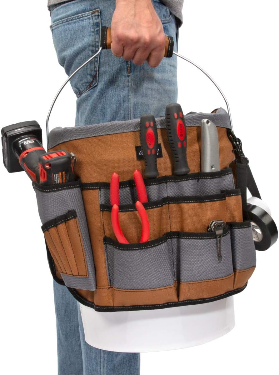 Dickies 35-Pocket 5-Gallon Bucket Organizer With Drill Holster, Padded Handle...