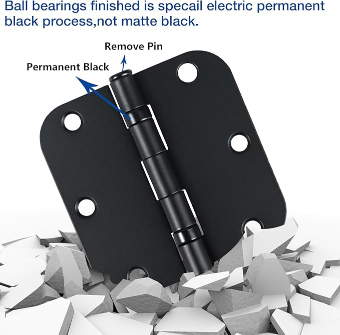 36 Pack Ball Bearing Matte Black Door Hinges 3.5 Inch 5/8" Radius Round ...