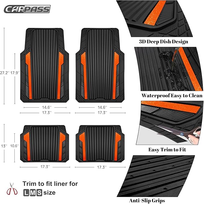 CAR PASS Heavy Duty Rubber Car Mats Metallic, Aluminum Film All Weather Floor...