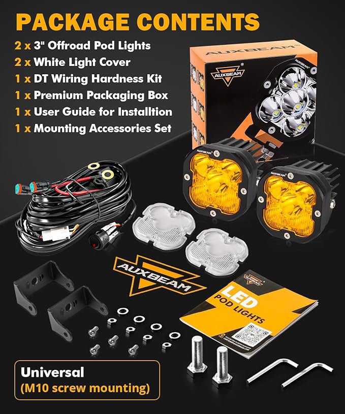 Auxbeam 3 Inch Led Pods Amber Fog White Off Road Driving Light XP-Ultra Series