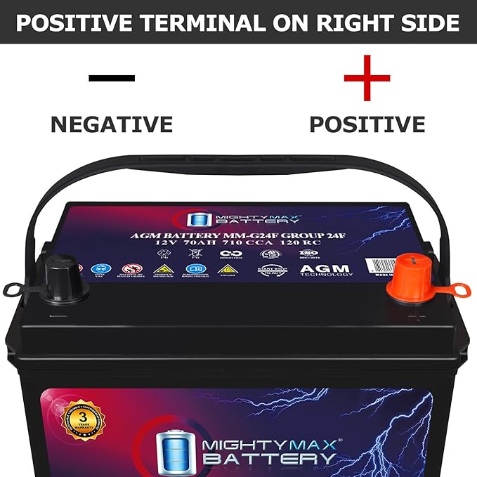 Mighty Max Battery MM-G24F Start and Stop Car BCI Group Size 24F 12V 70Ah