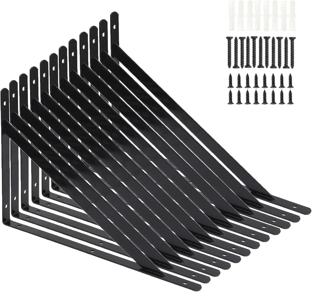 12 Pack L16 x H 10" Heavy Duty Shelf Brackets with Screws Wall Shelf Bra...