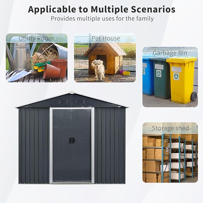 4x8 FT Outdoor Storage Shed, Metal Garden Shed