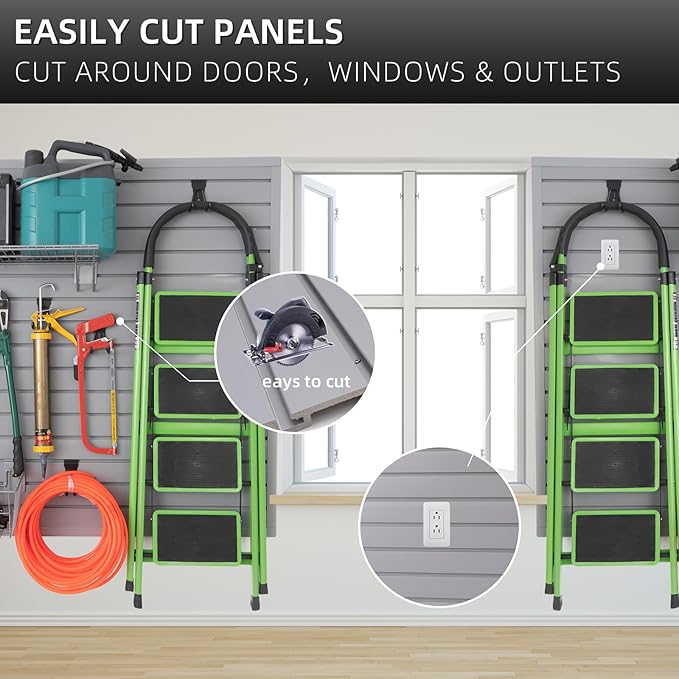 Slatwall Panel Garage Organizer Heavy Duty Wall Mounted, PVC Slat Panels Home